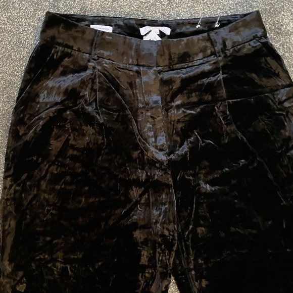 NWT LOFT Pants Women's Sz 12 Black The Peyton Trouser Crushed Velvet Wide Leg - Picture 3 of 7